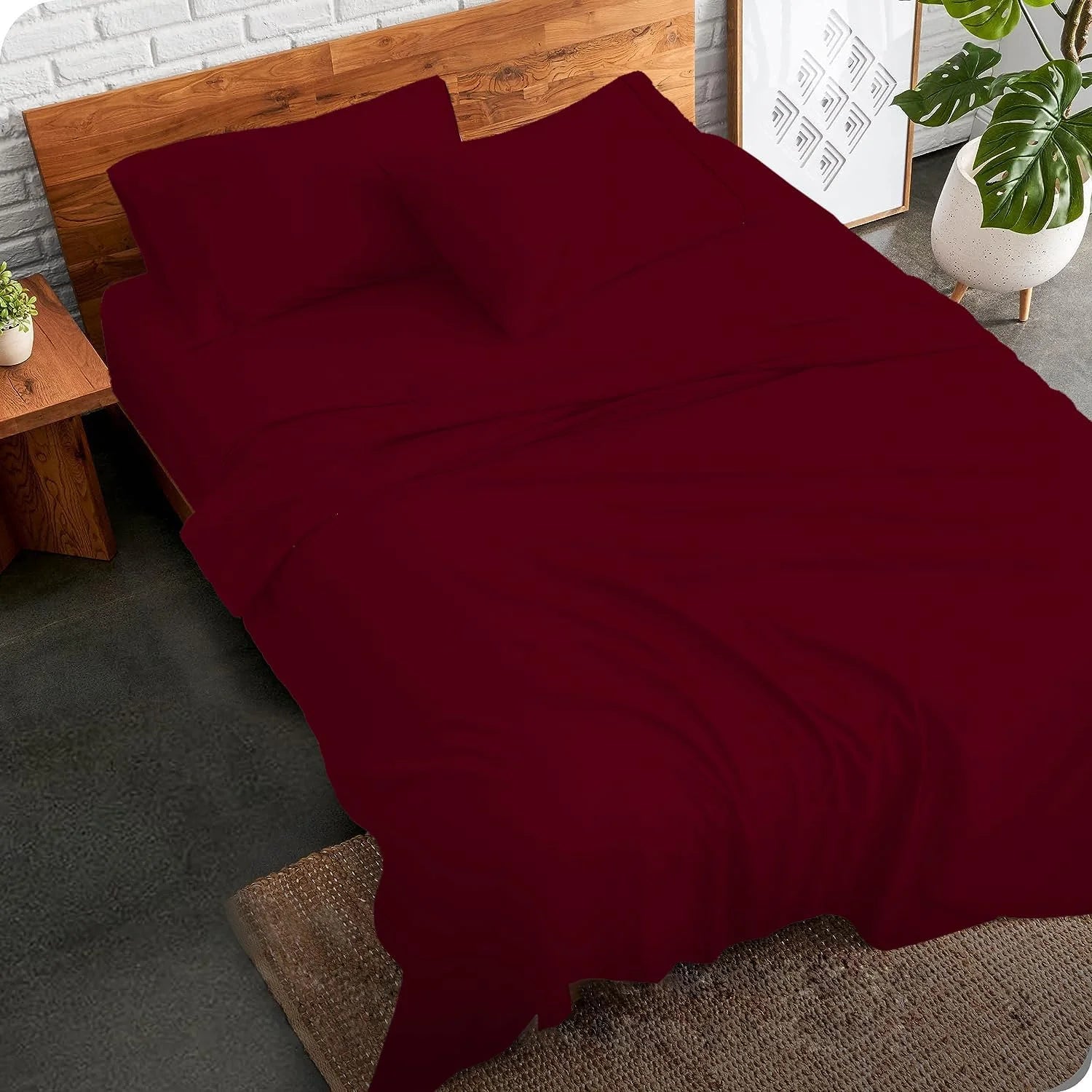 800 Thread Count 100% Egyptian Extra Long Staple Cotton Sheet Set, 4 Pc Set, Sateen Weave, Hotel Collection Soft Luxury Bedding, Fits Upto 15" Inch Deep Pocket (Burgundy Solid, Full Size)