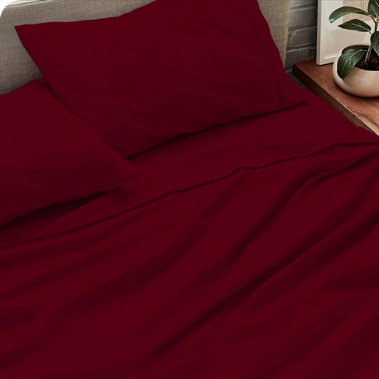 800 Thread Count 100% Egyptian Extra Long Staple Cotton Sheet Set, 4 Pc Set, Sateen Weave, Hotel Collection Soft Luxury Bedding, Fits Upto 15" Inch Deep Pocket (Burgundy Solid, Full Size)